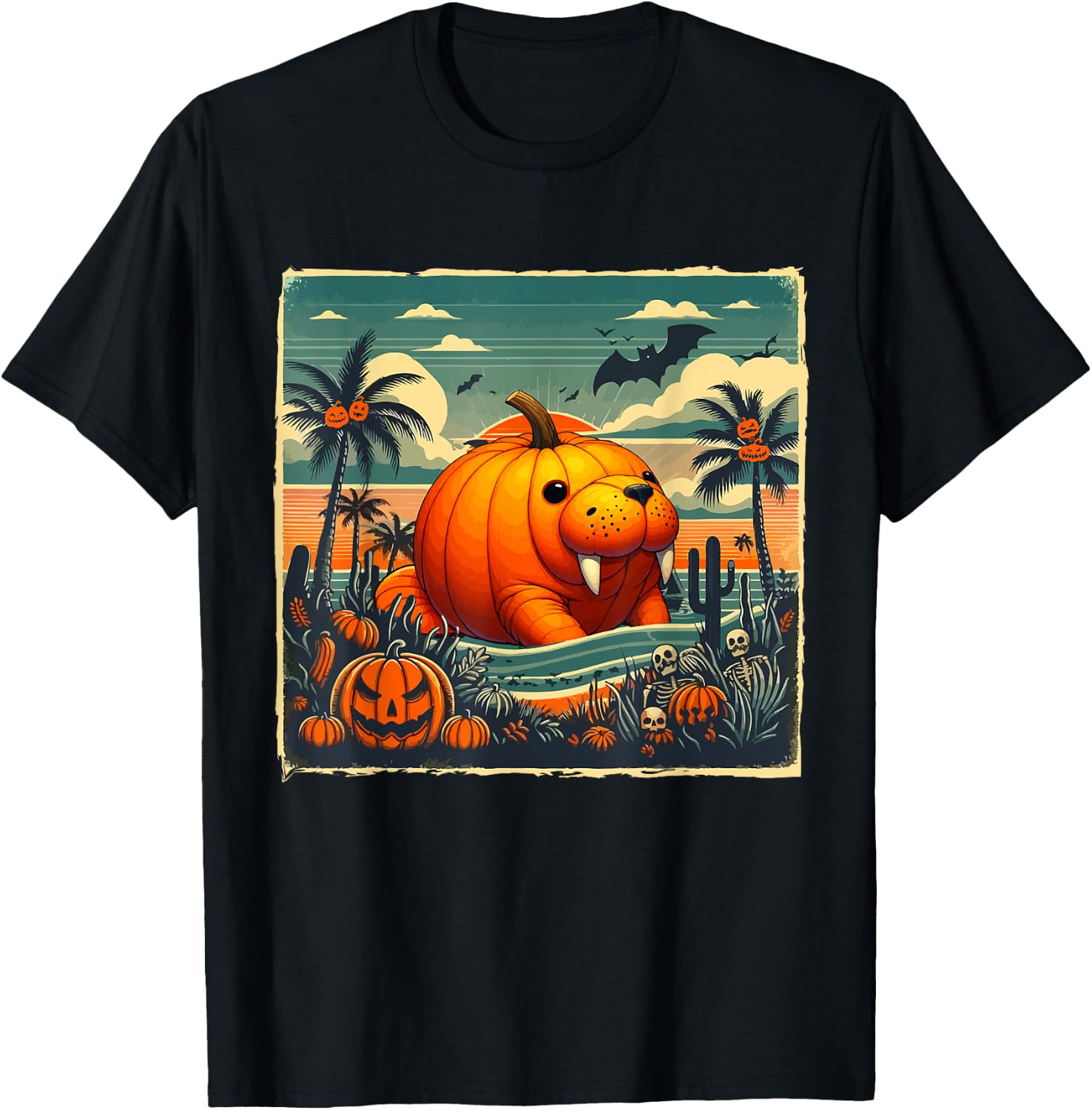 Horror Carved Pumpkin As Manatee Halloween Costume Beach T-Shirt - T-Shirt | Black