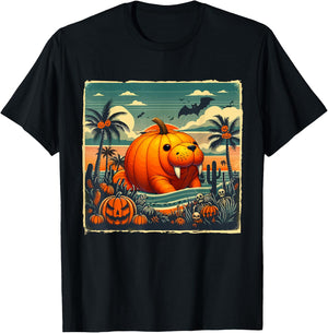 Horror Carved Pumpkin As Manatee Halloween Costume Beach T-Shirt - T-Shirt | Black