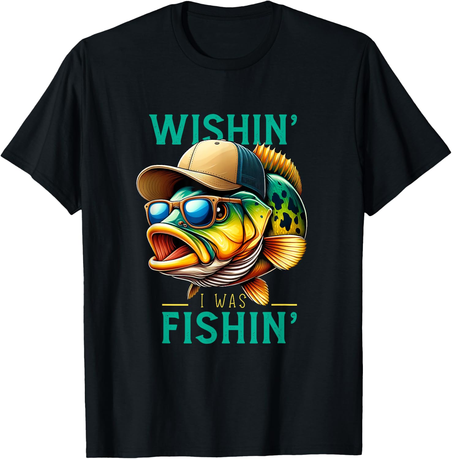 Wishin' I Was Fishin' Funny Fishing Fisherman Father's Day T-Shirt - T-Shirt | Black
