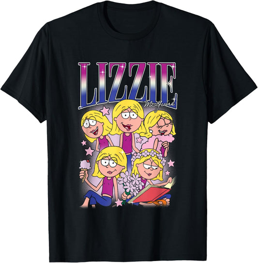 Disney Lizzy McGuire Lizzie 90s Style Collage Big Chest Logo T-Shirt - T-Shirt | Black