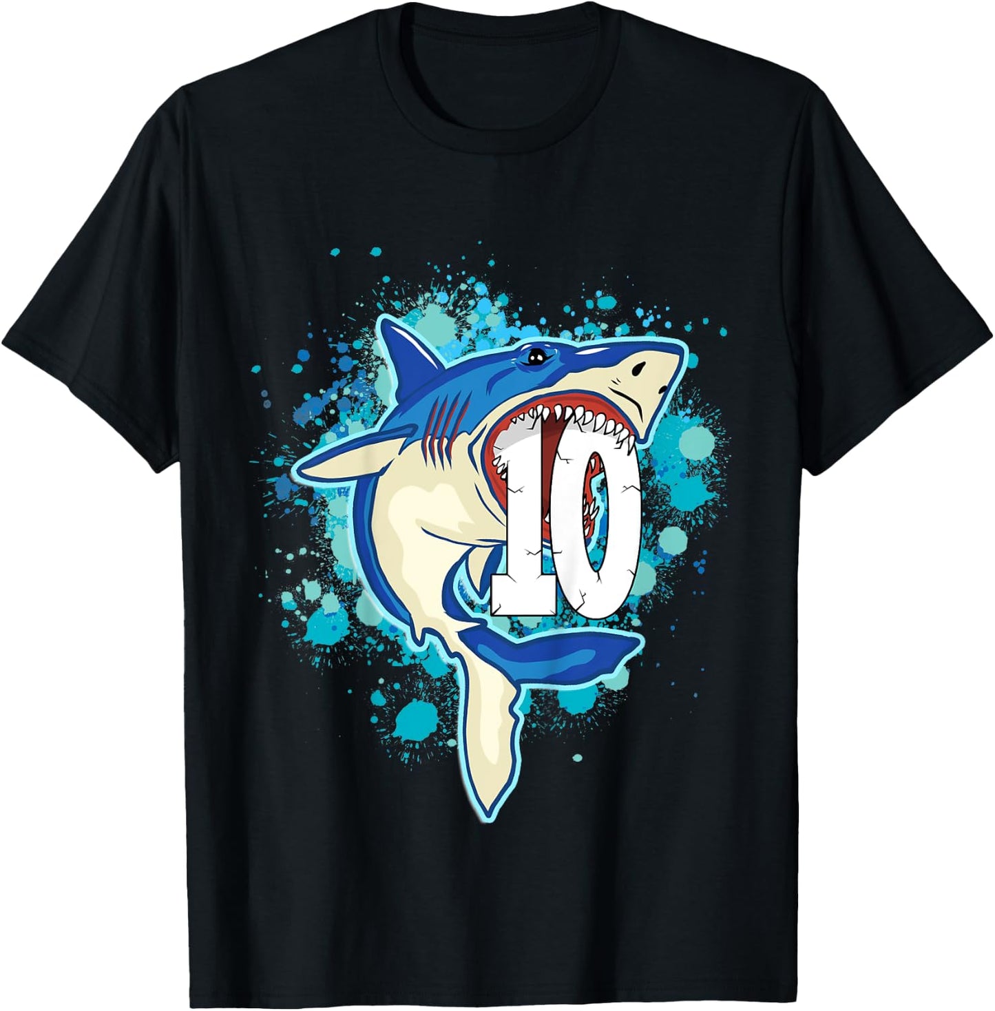 Kids Kids 10 yrs Old Boys Shark Birthday Gift Shirt T-Shirt - T-Shirt | Black