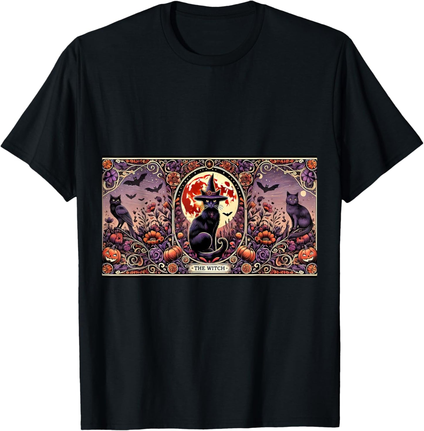 Vintage Gothic The Witch Black Cat Tarot Card Halloween 2024 Women Kids T-Shirt - T-Shirt | Black