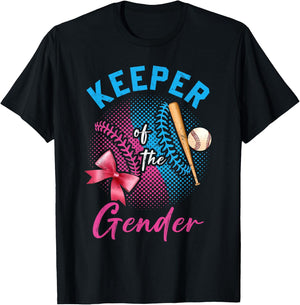 Keeper Of The Gender Baseball or Bows Gender Reveal Party T-Shirt - T-Shirt | Black