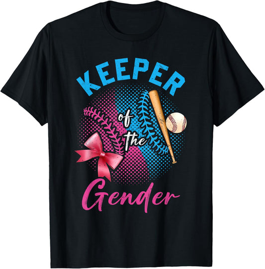 Keeper Of The Gender Baseball or Bows Gender Reveal Party T-Shirt - T-Shirt | Black