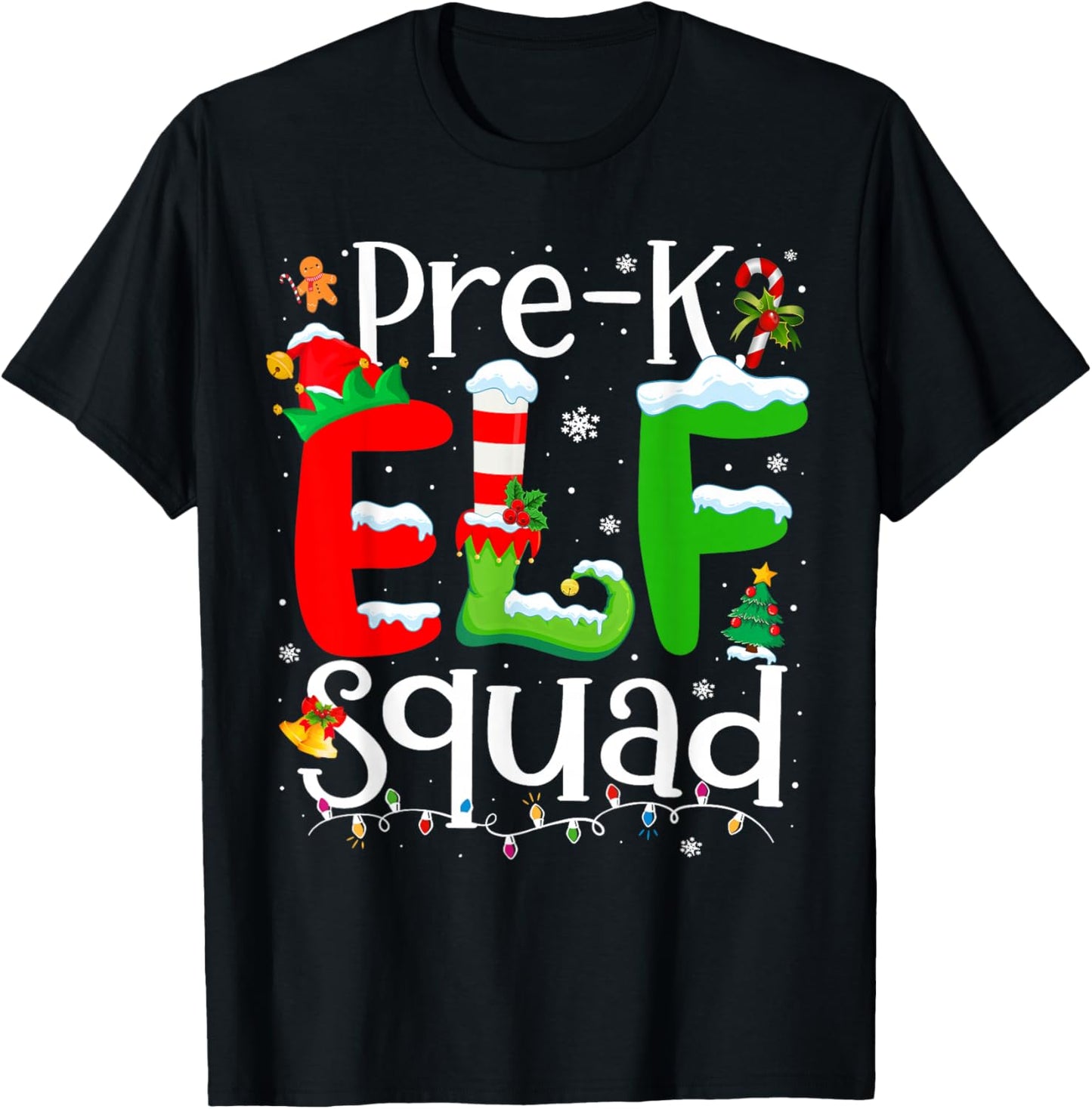 Funny Elf Squad Pre-k Teacher Christmas Child Xmas T-Shirt - T-Shirt | Black