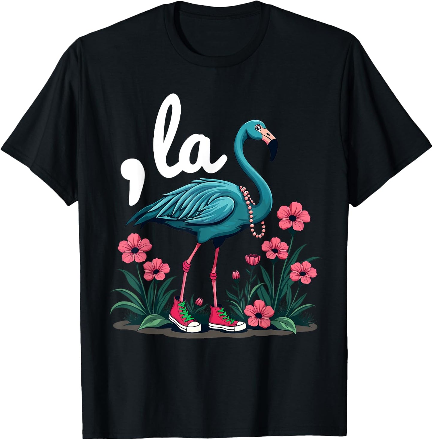 Retro Flamingo Chucks And Pearls Comma La Kamala Harris 2024 T-Shirt - T-Shirt | Black