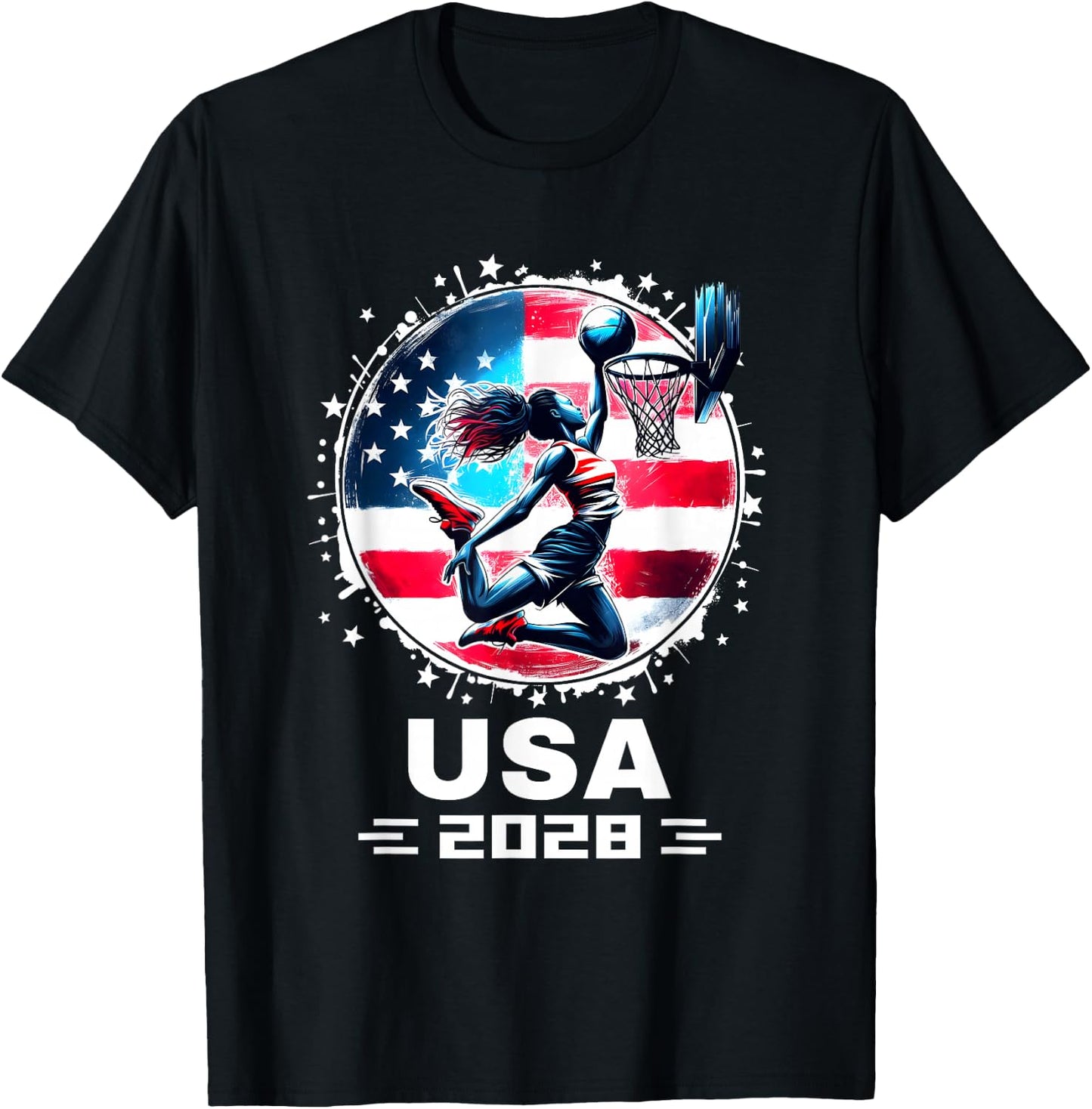 USA Team 2028 United States American Flag Women Basketball T-Shirt - T-Shirt | Black