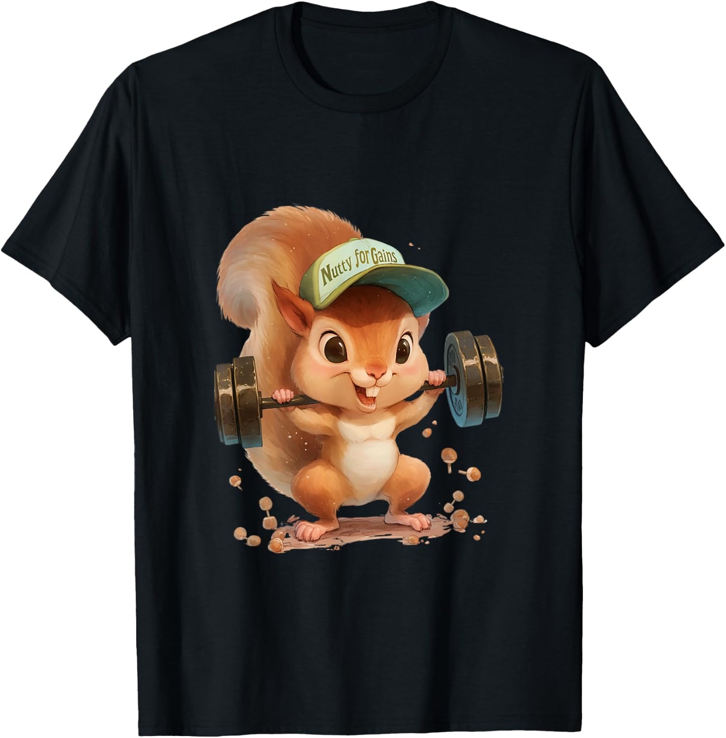 Nutty for Gains Fitness Squirrel Workout Gym Art T-Shirt - T-Shirt | Black