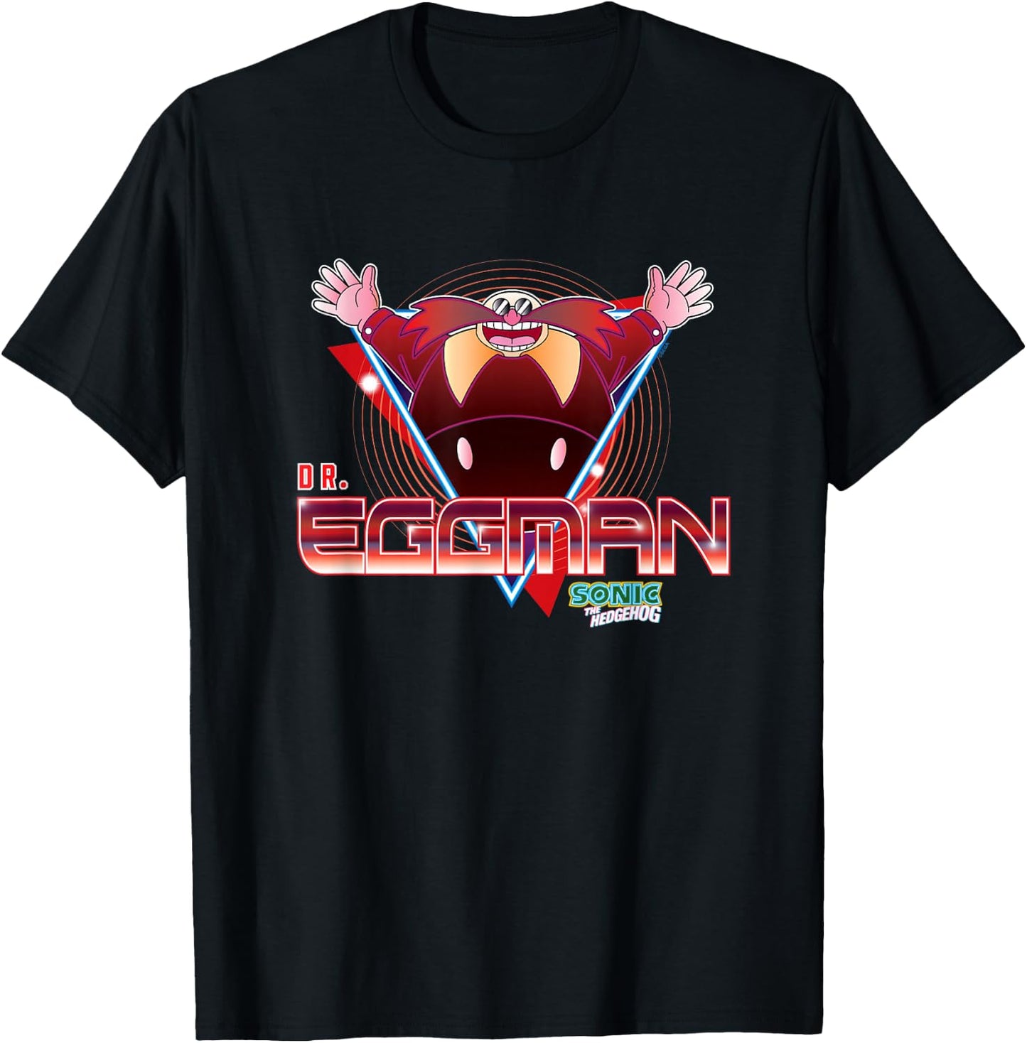 Sonic The Hedgehog Dr. Eggman Retro Neon Logo T-Shirt - T-Shirt | Black