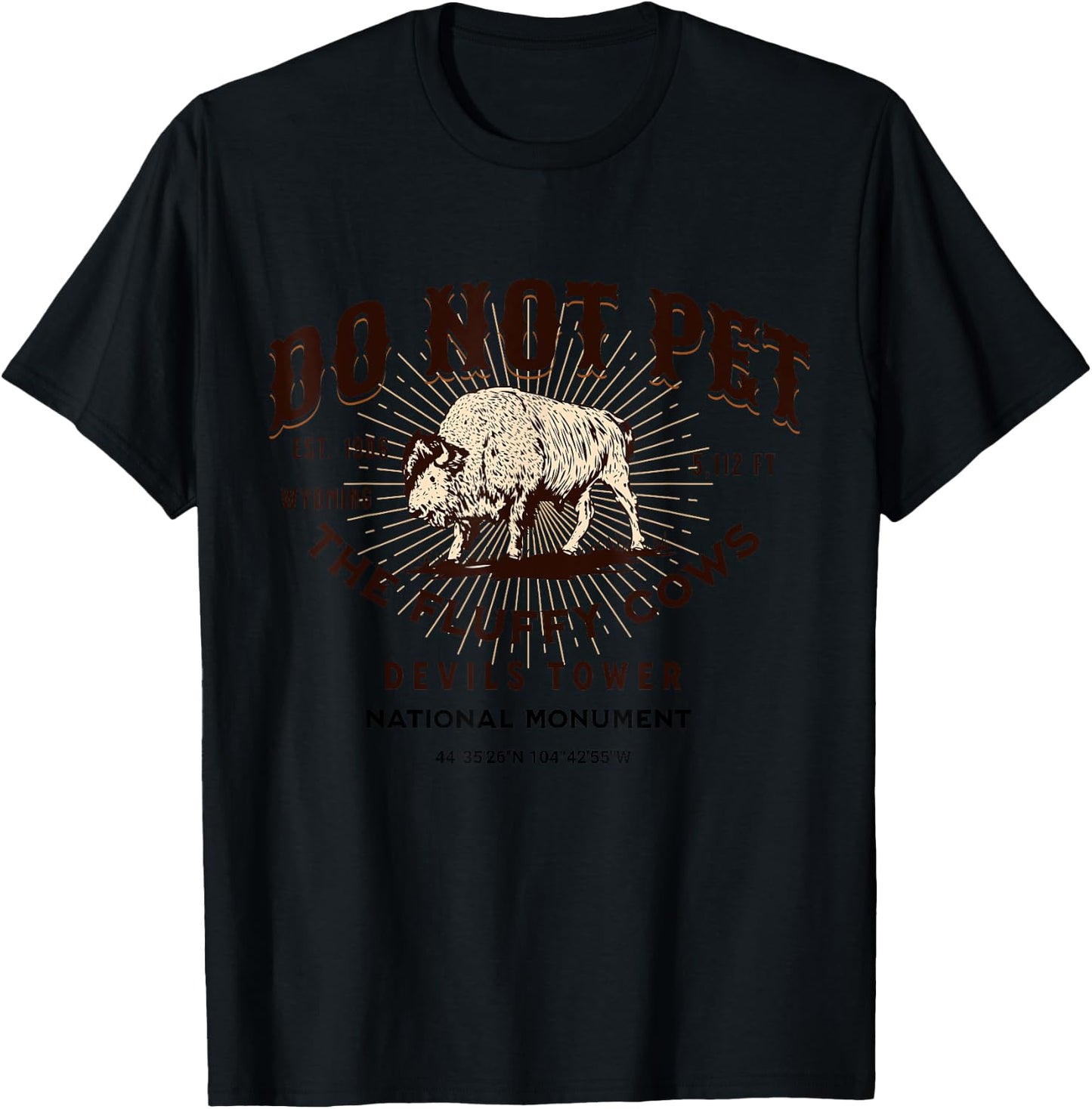 Devils Tower National Monument Wyoming Funny Bison T-Shirt - T-Shirt | Black