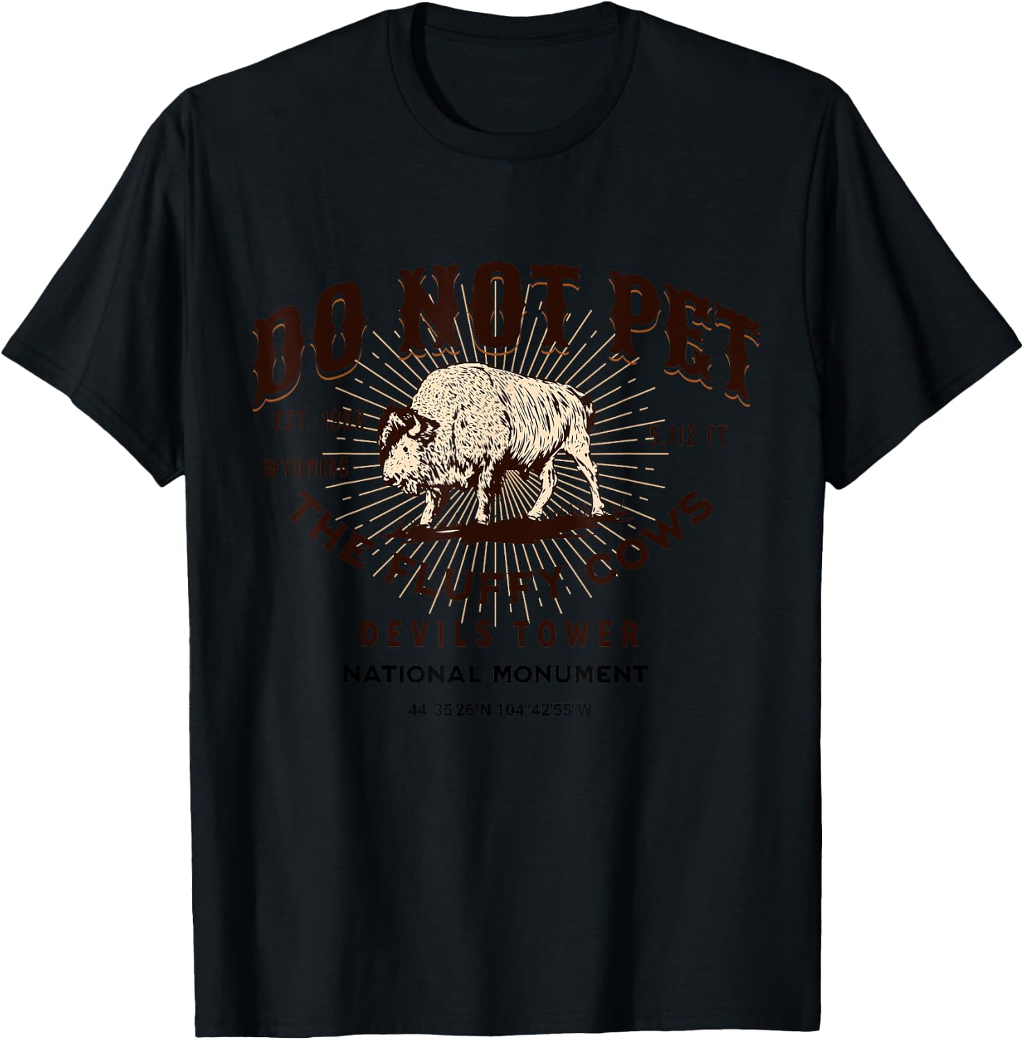 Devils Tower National Monument Wyoming Funny Bison T-Shirt - T-Shirt | Black