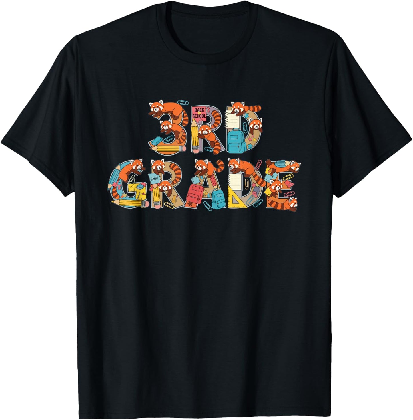 Funny Red Panda Third Grade Back to School Kids Boys Girls T-Shirt - T-Shirt | Black