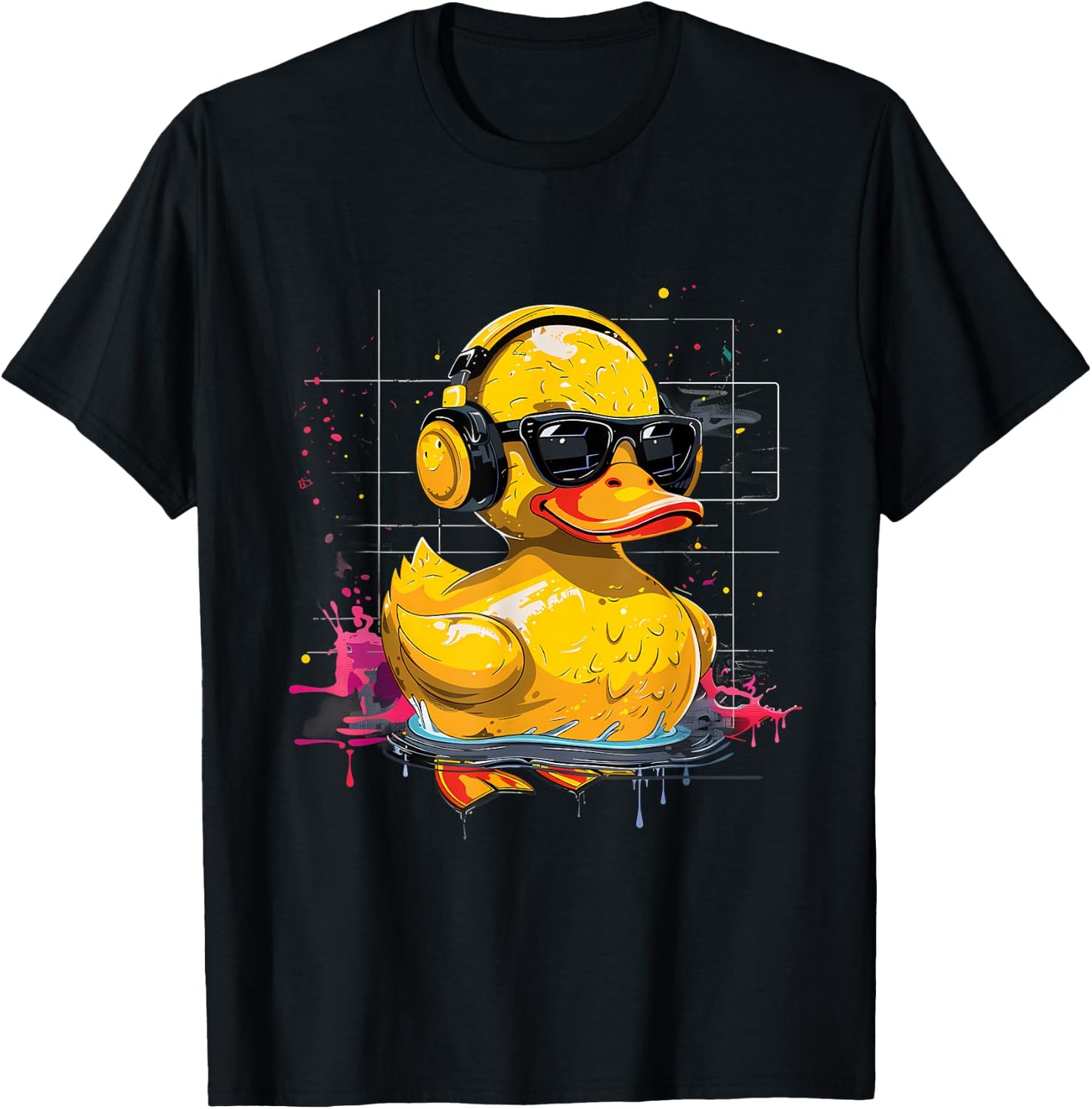 Rubber Duck Music Headphones Rubber Duckie Watercolor T-Shirt - T-Shirt | Black
