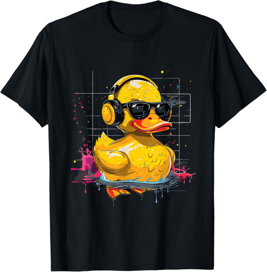 Rubber Duck Music Headphones Rubber Duckie Watercolor T-Shirt - T-Shirt | Black