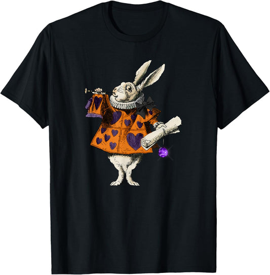 Alice In Wonderland White Rabbit Heart Card Trumpet Costume T-Shirt - T-Shirt | Black