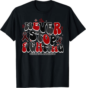 Never Stop Fighting World Sickle Cell Awareness Day T-Shirt - T-Shirt | Black
