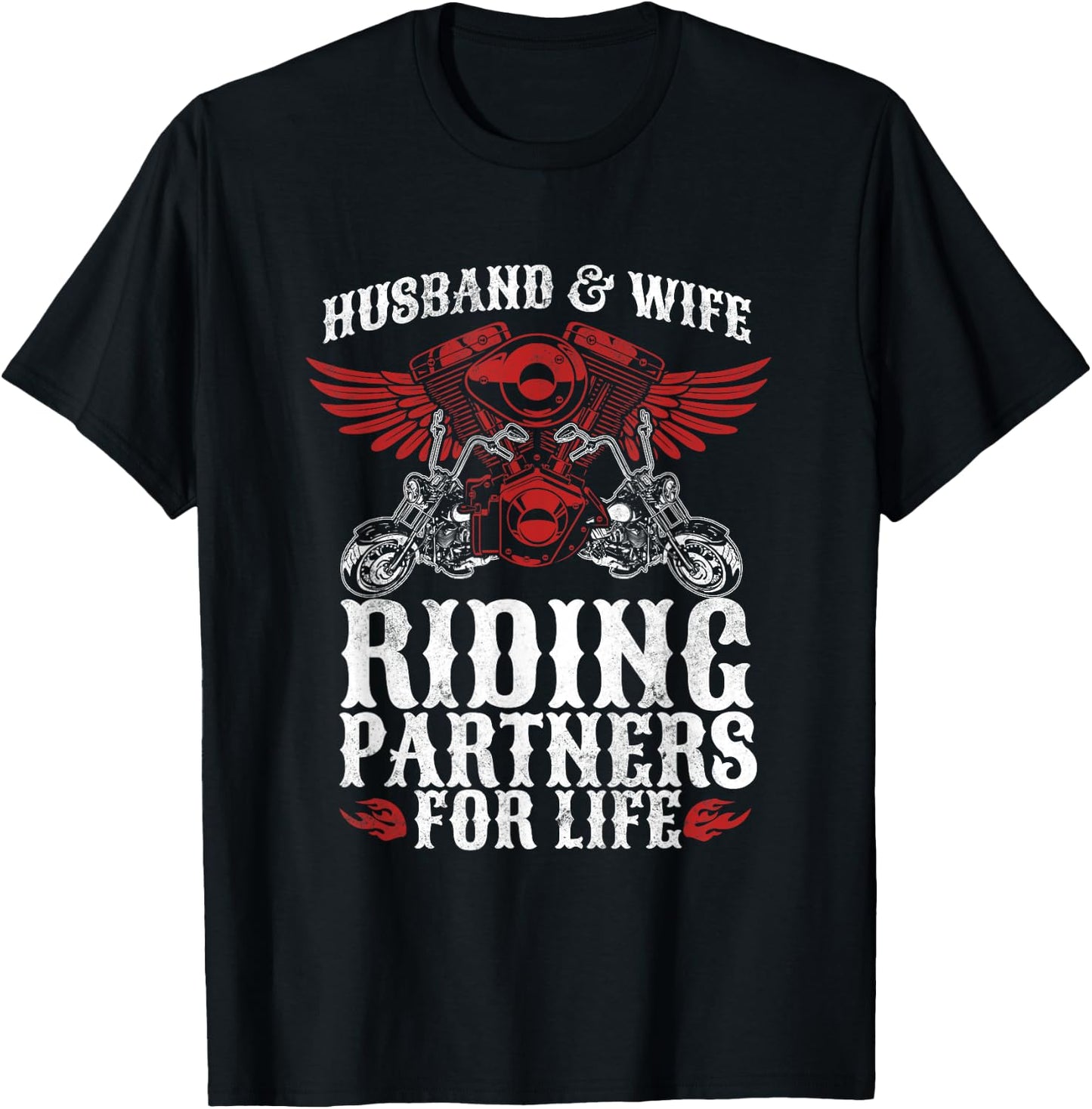Motorcycle Biker Husband Wife Partners For Life Wedding T-Shirt - T-Shirt | Black