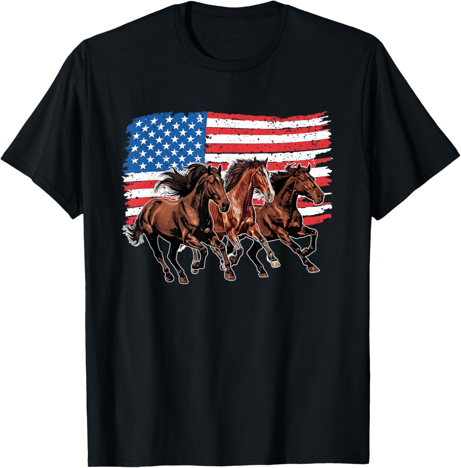 Patriotic Horses 4th Of July American Flag Patriotic Horse Women Kids Men T-Shirt - T-Shirt | Black