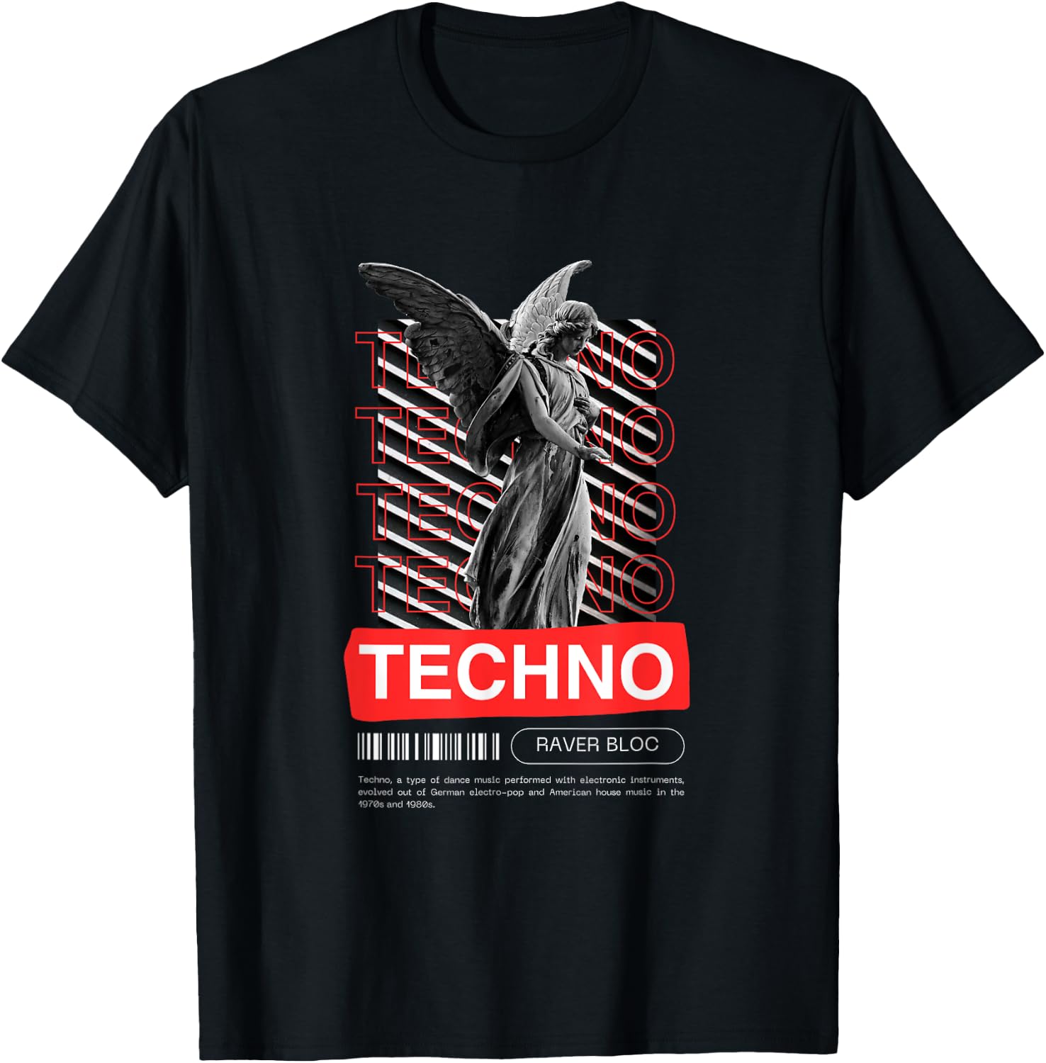 Raver Bloc Techno Angel EDM Raver Design -Adults Black Small Short Sleeve T-Shirt - T-Shirt | Black