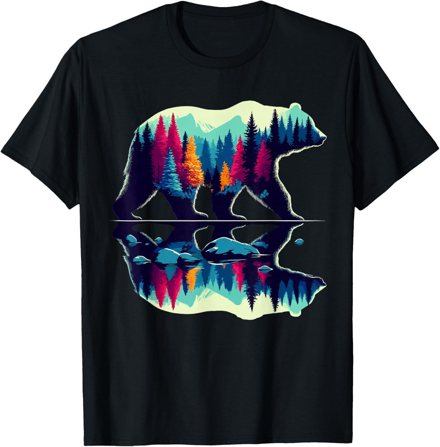 Trees Reflection Wildlife Nature Bear Outdoor Forest T-Shirt - T-Shirt | Black
