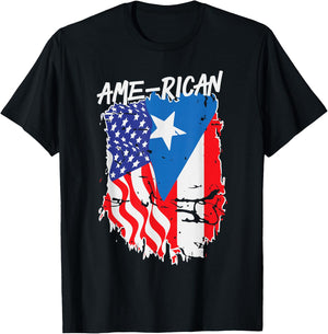 American Puerto Rican Flag Puerto Rico US America Hispanic T-Shirt - T-Shirt | Black