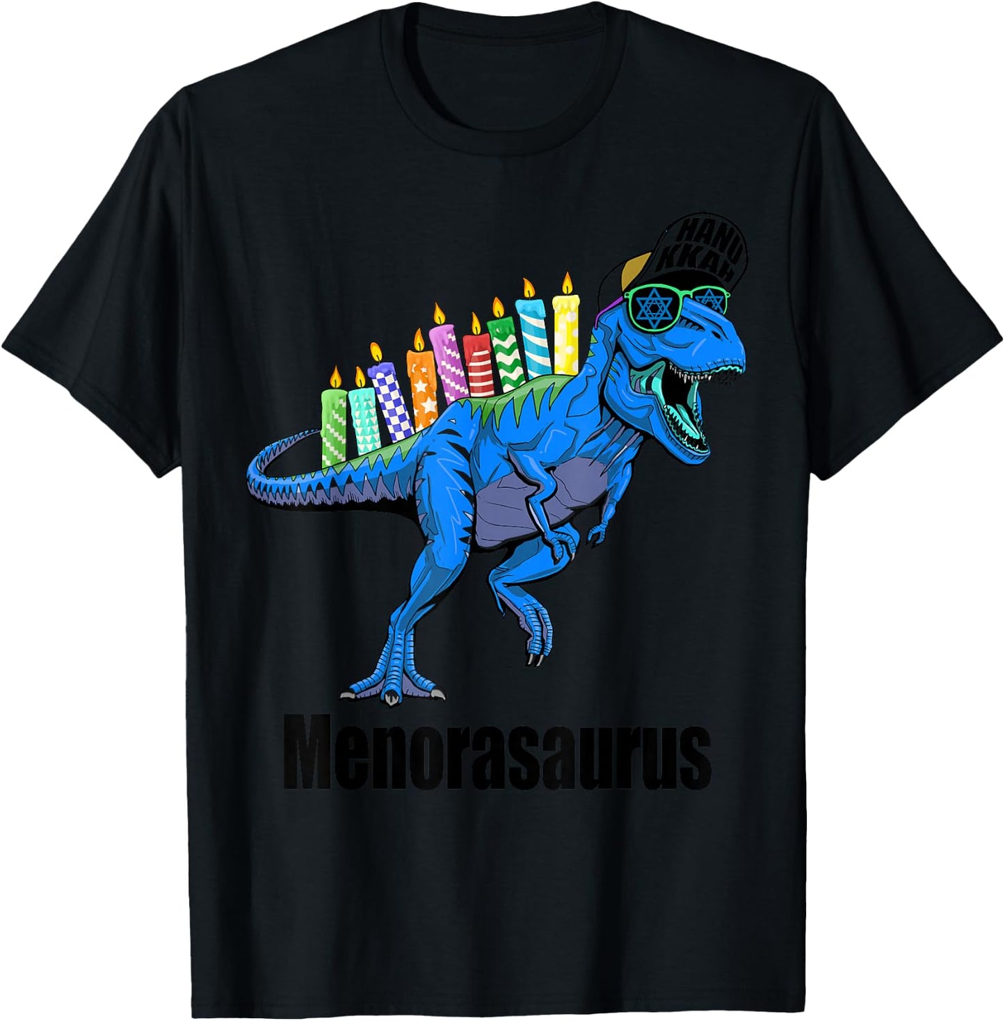 Menorasaurus Rex Menorah Dinosaur Hanukkah Pajama for Boys T-Shirt - T-Shirt | Black