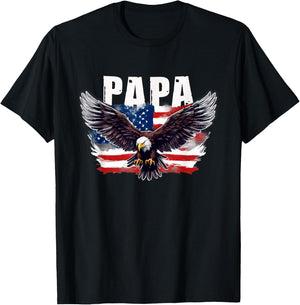 Patriotic Papa USA Flag with Eagle 4th of July Papa T-Shirt - T-Shirt | Black
