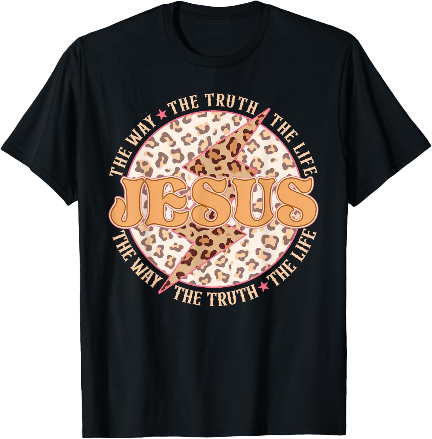 Jesus The Way Truth Retro Groovy Lightning Leopard Women Men T-Shirt - T-Shirt | Black