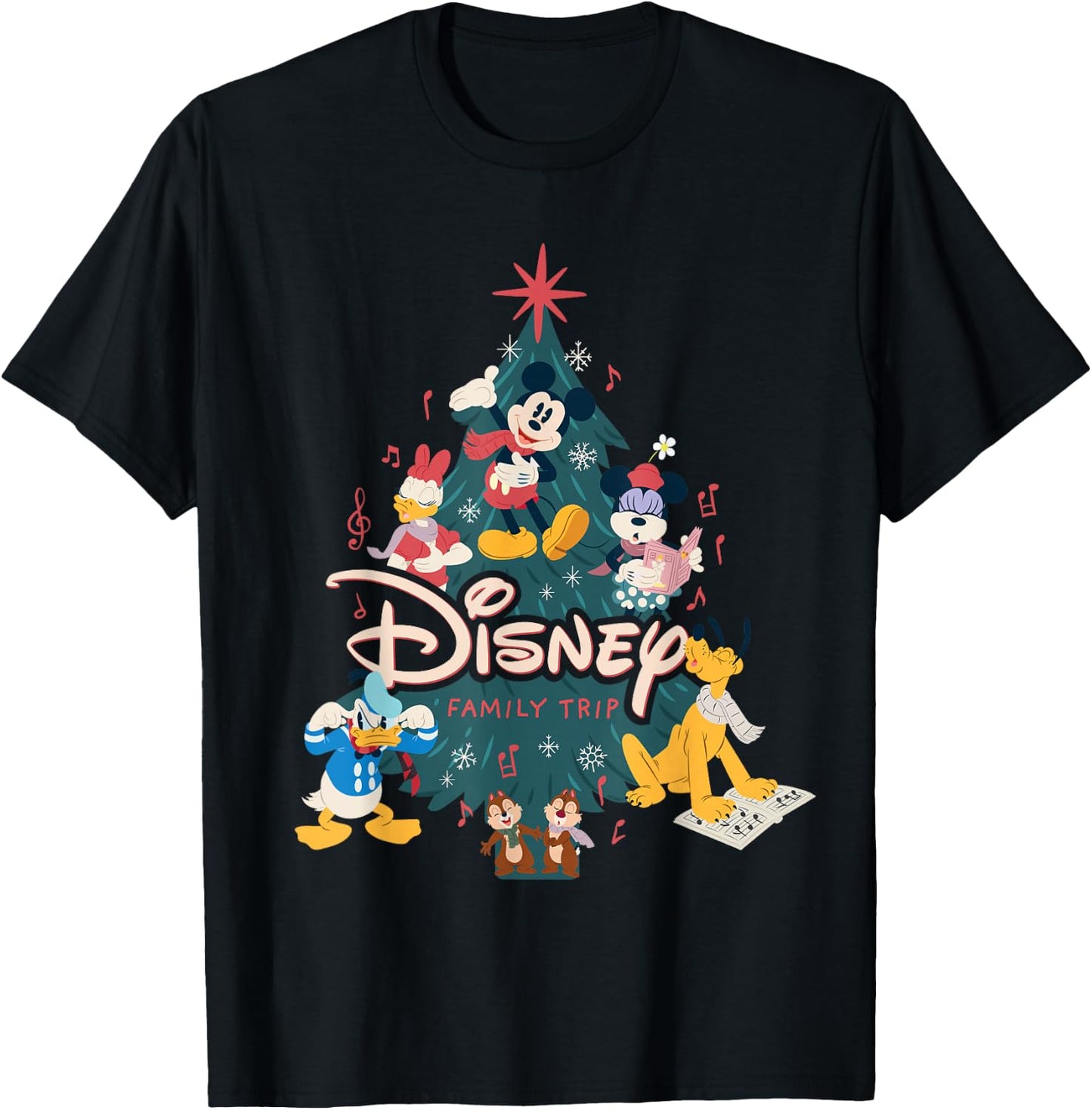 Disney Mickey & Friends Carols Christmas Holiday Family Trip T-Shirt - T-Shirt | Black
