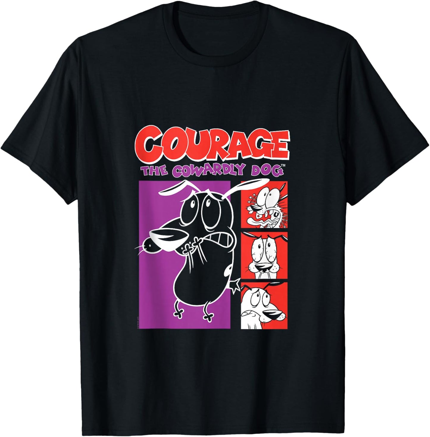 Courage the Cowardly Dog Red and Purple Frames Cartoon T-Shirt - T-Shirt | Black