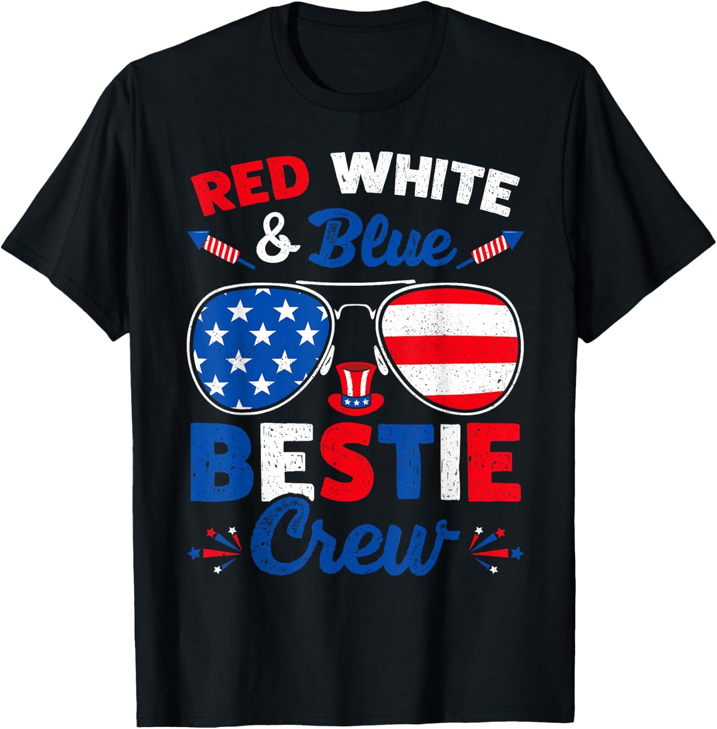 Retro 4th Of July Red White & Blue Bestie Crew American Flag Women Men T-Shirt - T-Shirt | Black