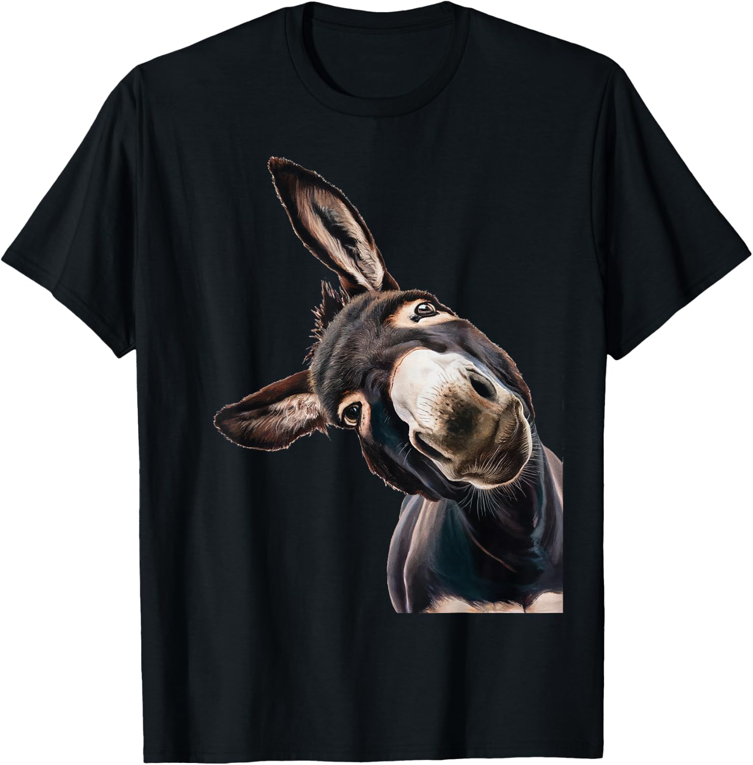 Funny Donkey Head Art Quirky Animal Lover Smile T-Shirt - T-Shirt | Black