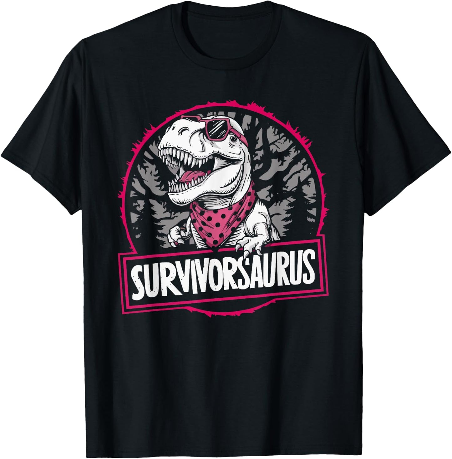 Dinosaur Breast Cancer Awareness Cancer Support Pink Ribbon T-Shirt - T-Shirt | Black