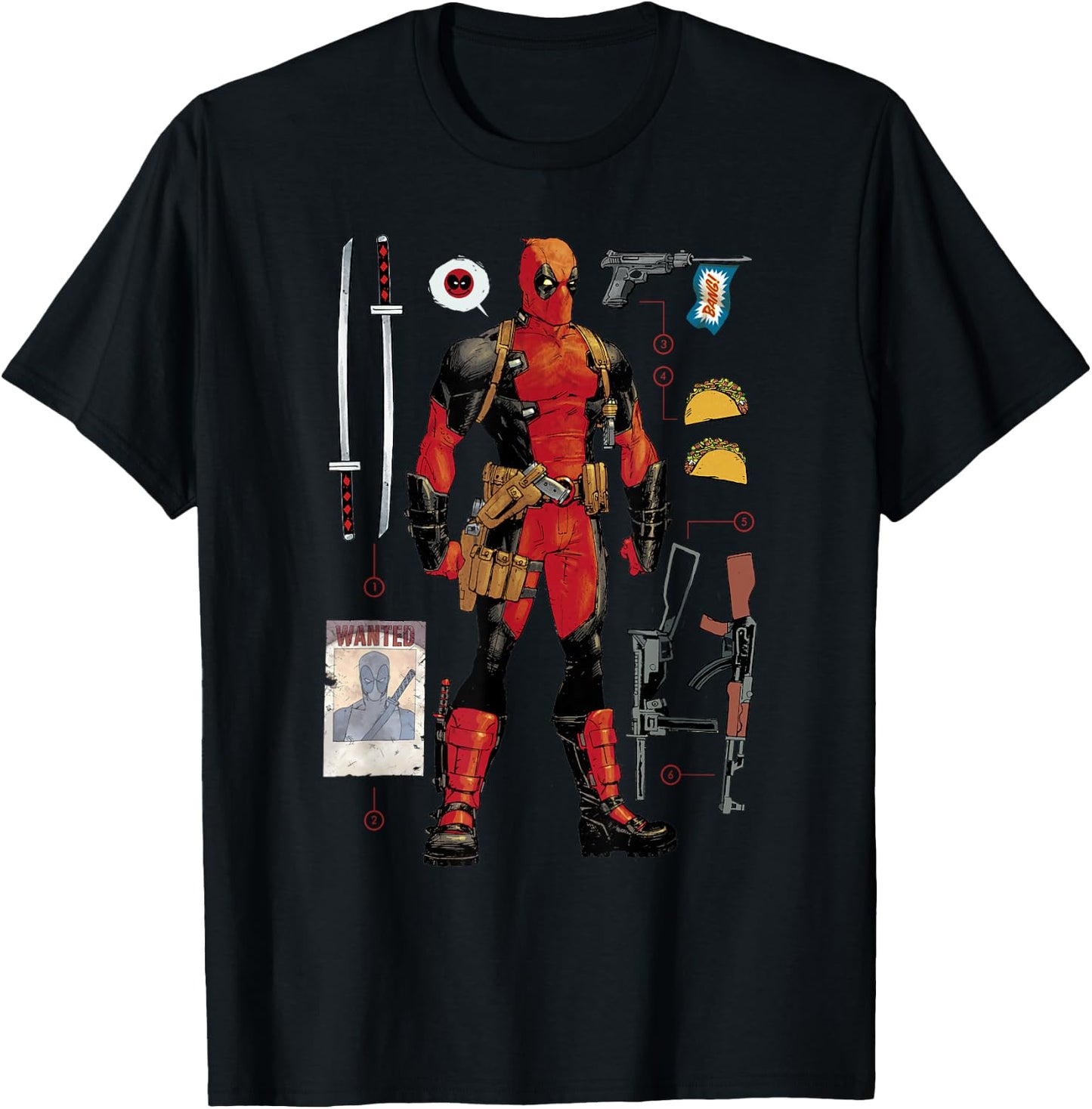 Marvel Deadpool Weapons & Accessories Collection Comic Icon T-Shirt - T-Shirt | Black