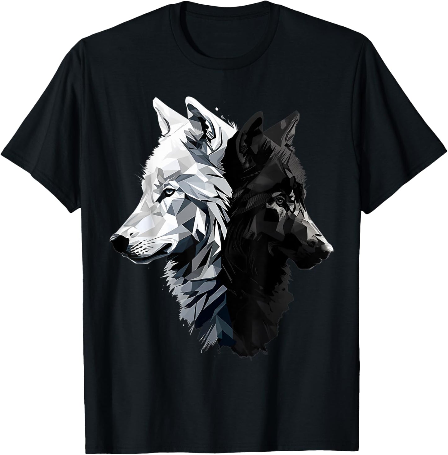 Dangerous And Beautifull Two Wolves Black And White T-Shirt - T-Shirt | Black