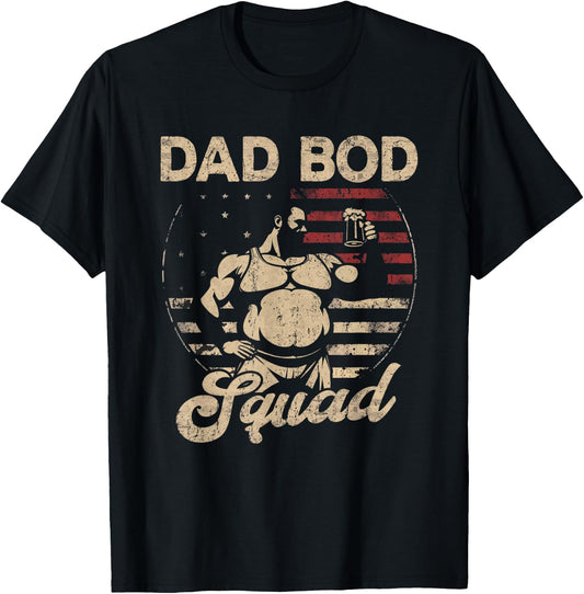 Dad Bod Squad Flag US Beer Belly Posing Father's Day T-Shirt - T-Shirt | Black