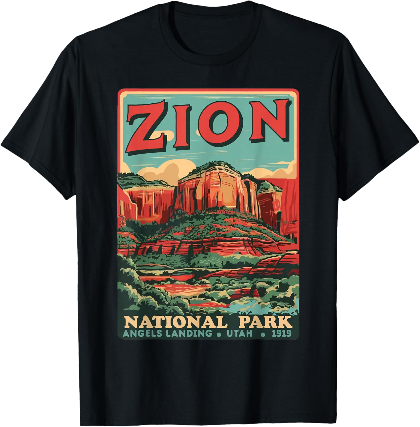 Zion National Park Utah Angels Landing Vintage hiking Trail T-Shirt - T-Shirt | Black