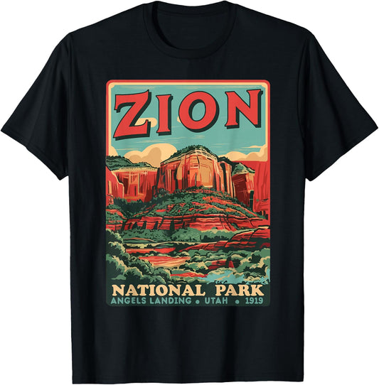 Zion National Park Utah Angels Landing Vintage hiking Trail T-Shirt - T-Shirt | Black