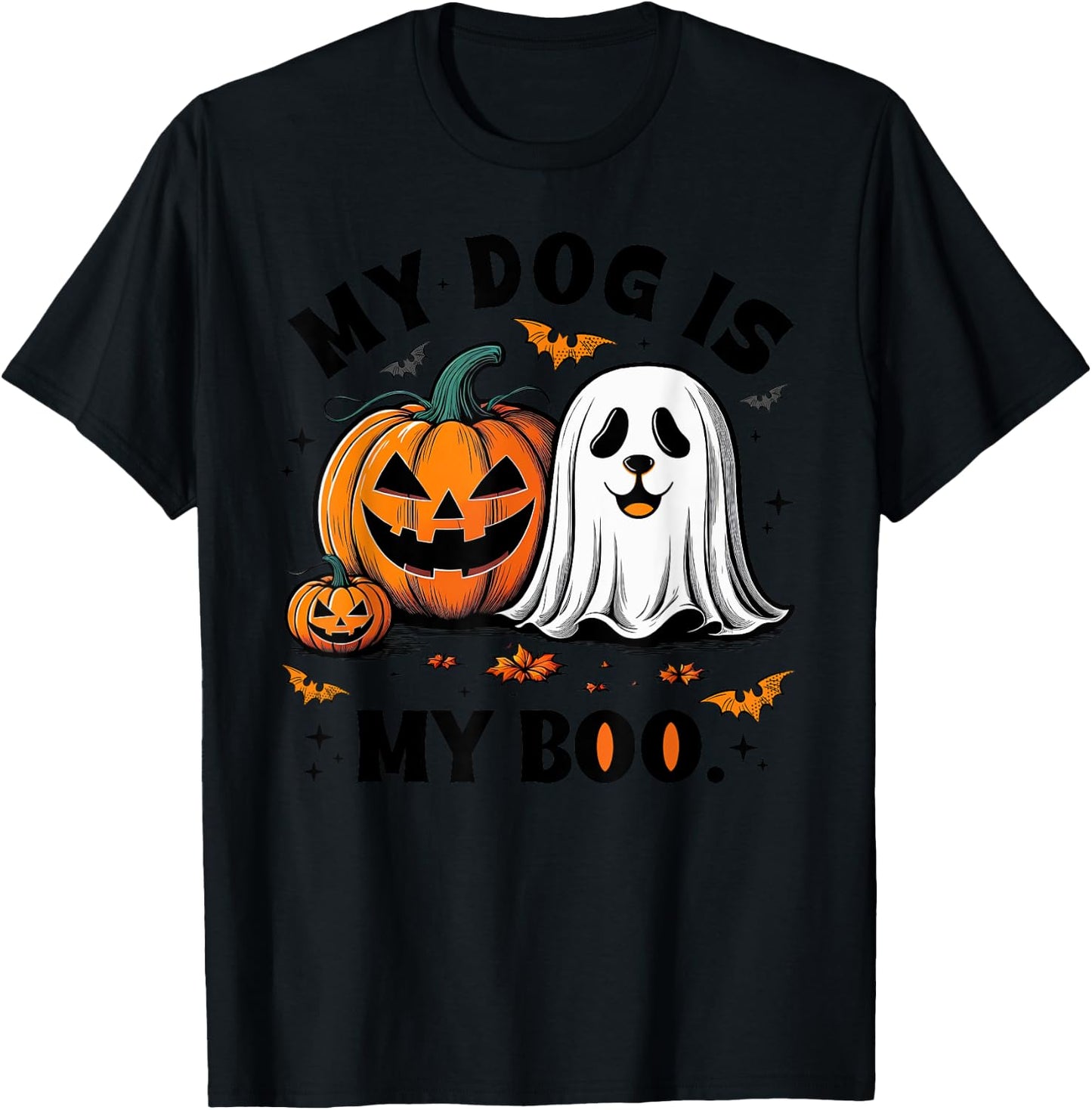 My Dog Is My Boo Spooky Season Ghost Halloween Groovy T-Shirt - T-Shirt | Black
