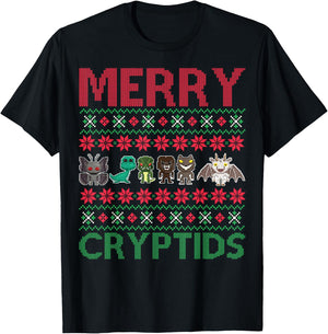 Merry Cryptids Ugly Christmas Bigfoot Apparel T-Shirt - T-Shirt | Black