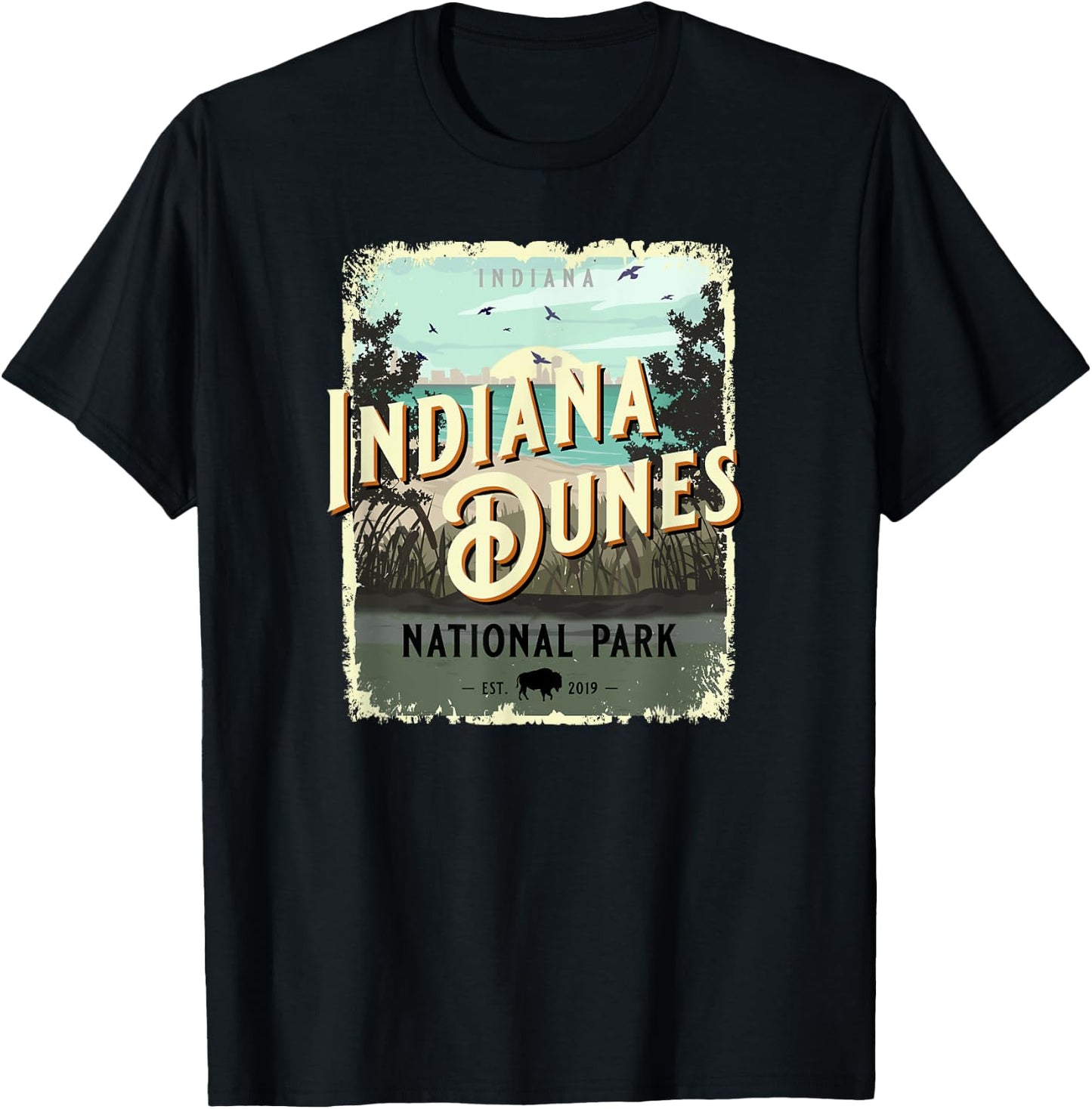 Indiana Dunes National Park Vintage Travel Poster Style T-Shirt - T-Shirt | Black