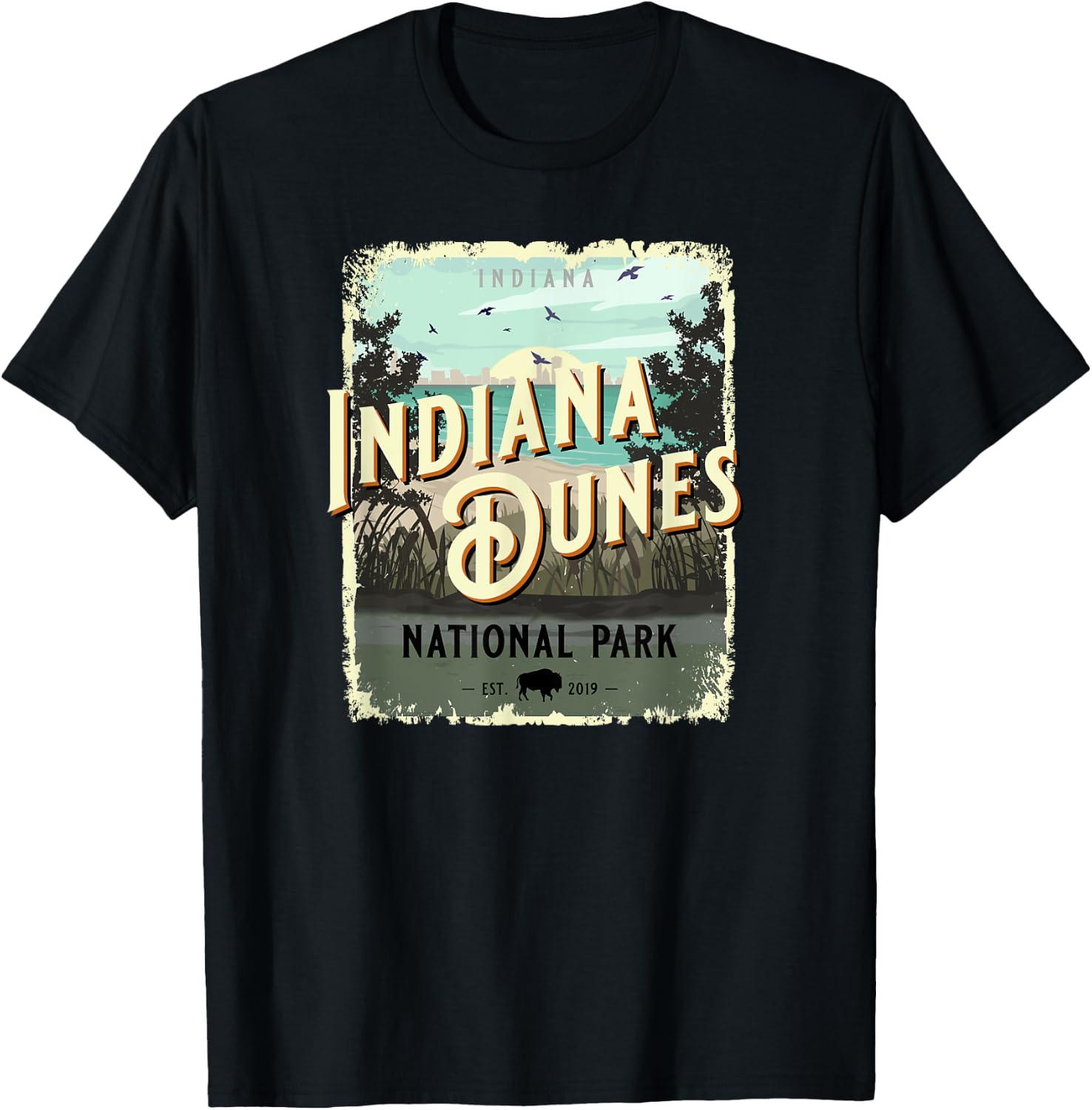 Indiana Dunes National Park Vintage Travel Poster Style T-Shirt - T-Shirt | Black