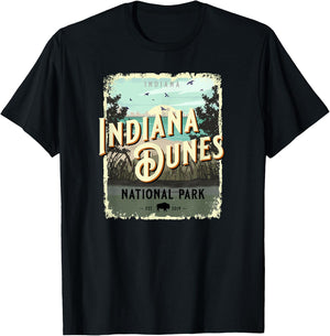 Indiana Dunes National Park Vintage Travel Poster Style T-Shirt - T-Shirt | Black
