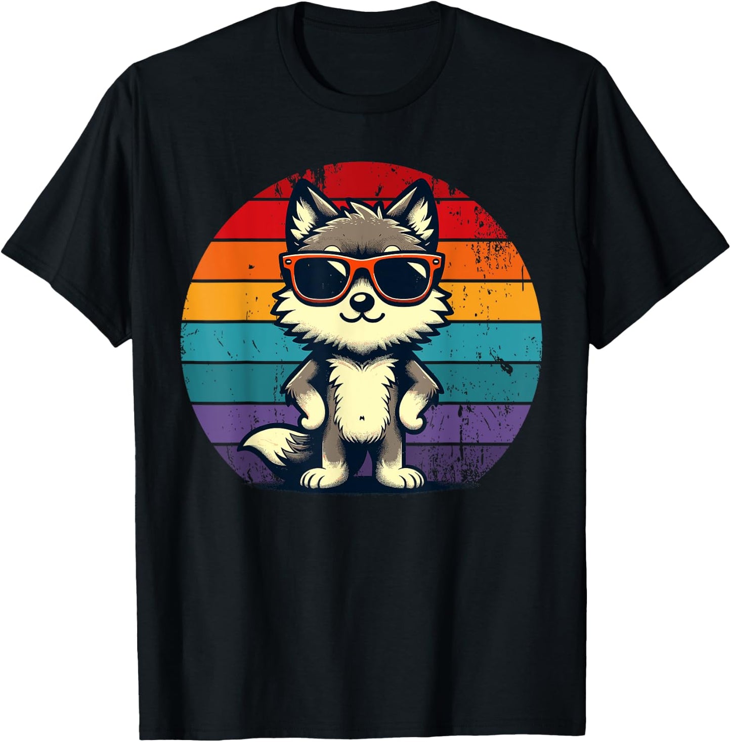 Cool Retro Wolf in Sunglasses 70s 80s 90s Novelty Funny Wolf T-Shirt - T-Shirt | Black