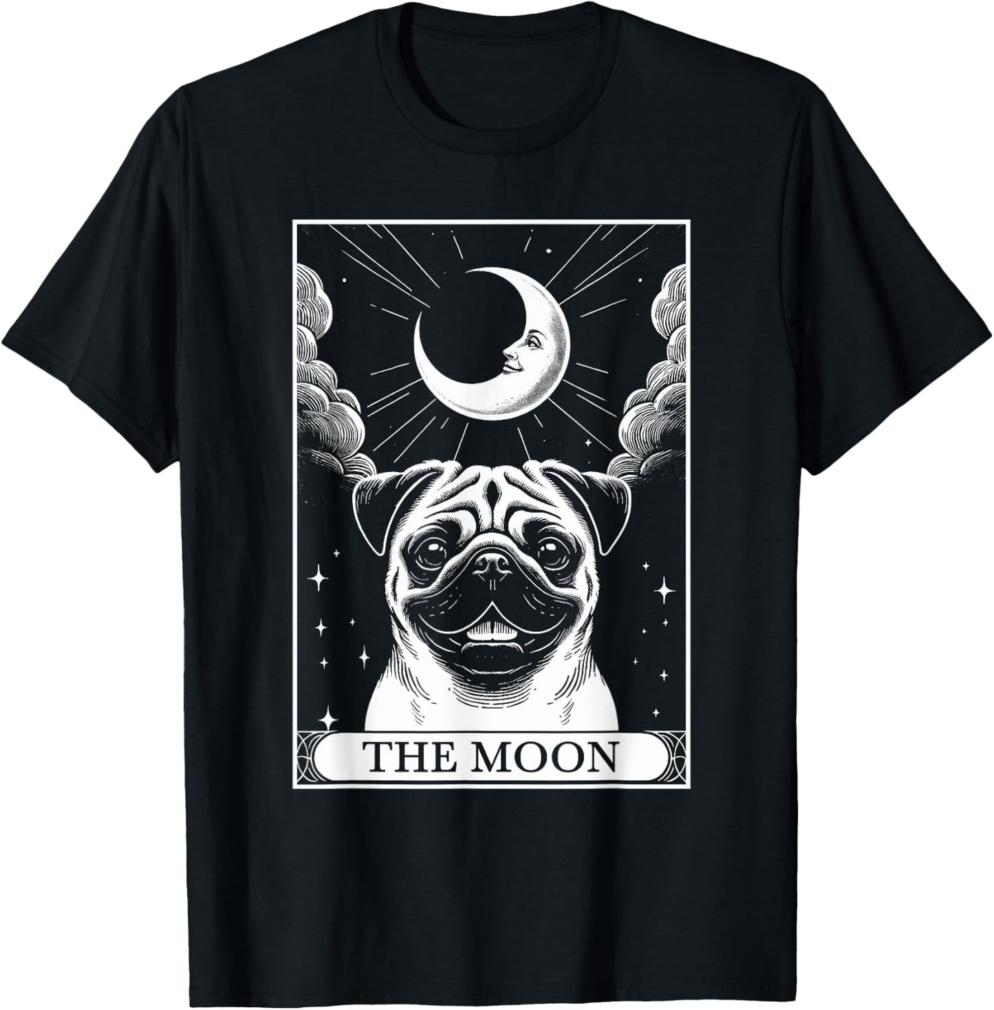 Tarot Card Vintage Crescent Moon Pug Mom Dog Lovers Men Women Kids T-Shirt - T-Shirt | Black