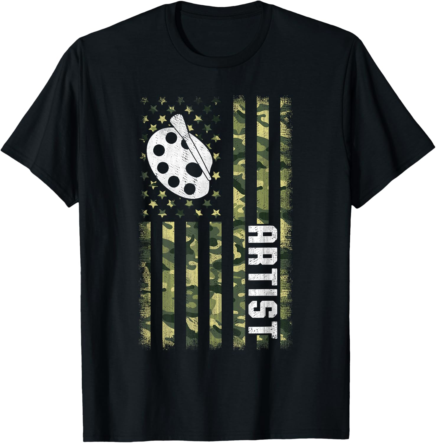Camo American Flag USA Camouflage Patriotic Artist T-Shirt - T-Shirt | Black