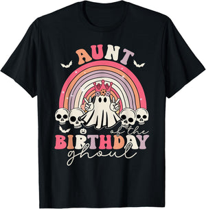 Aunt Of The Birthday Ghoul Rainbow Ghost Halloween Bday T-Shirt - T-Shirt | Black