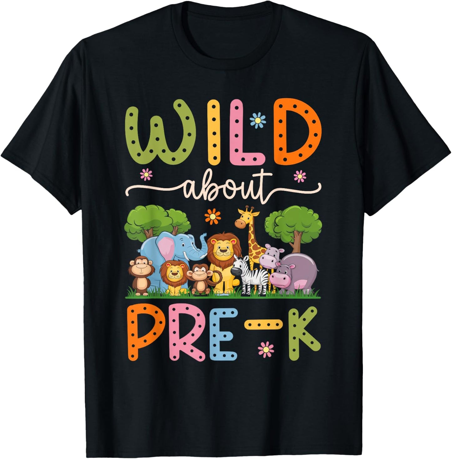 Wild About Pre-K Teacher Student Groovy Back To School Pre-K T-Shirt - T-Shirt | Black