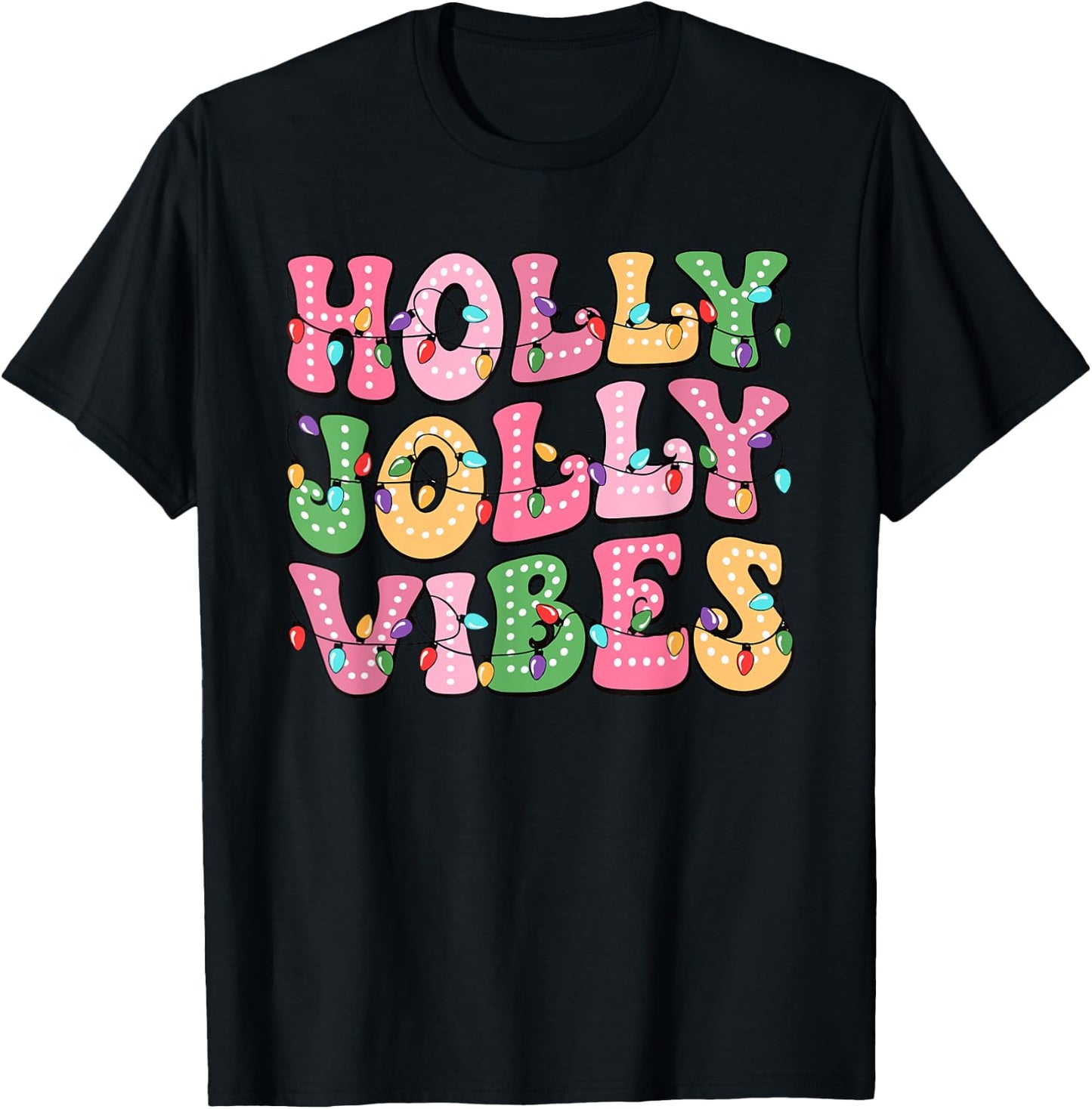 Groovy Holly Xmas Jolly Vibes Pink Christmas Xmas Men Women T-Shirt - T-Shirt | Black