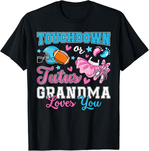 Touchdown or Tutus Grandma Loves You Cute Gender Reveal Baby T-Shirt - T-Shirt | Black